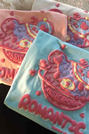 Plus-Size Japanese Retro Tulip Short-Sleeve T-Shirt for Men and Women, Loose-Fitting Pure Cotton Summer Top, Y2K Style