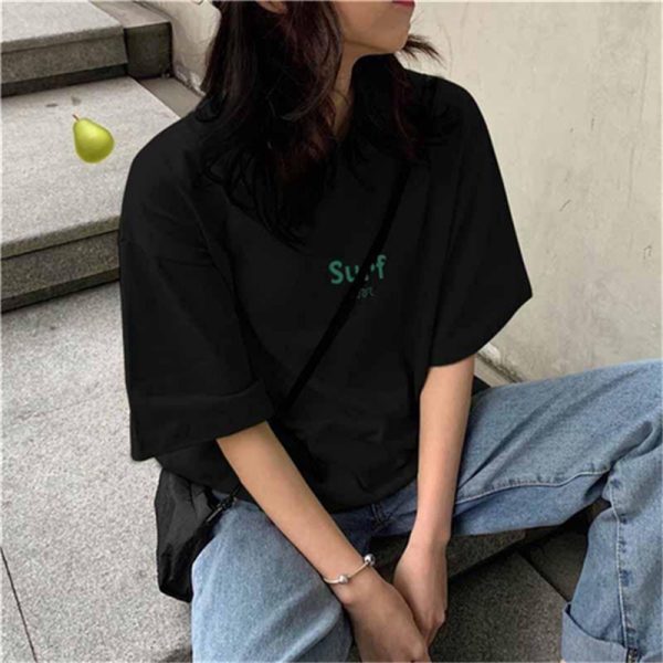 Plus Size Korean Style Loose Short Sleeve T-Shirt for Women, Harajuku Fashion, Cotton Half Sleeve Top, Trendy Y2K Ins Style