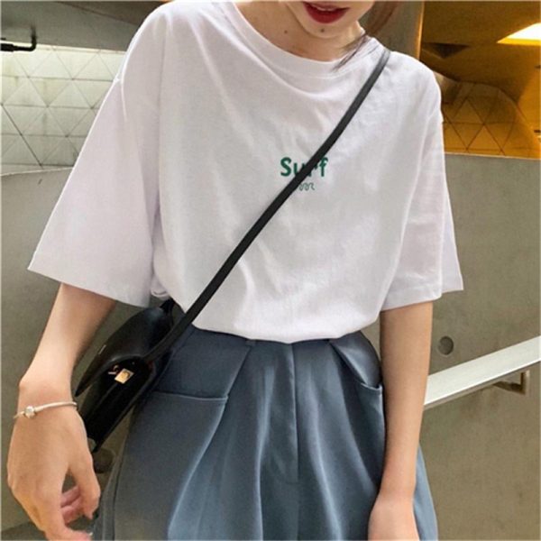 Plus Size Korean Style Loose Short Sleeve T-Shirt for Women, Harajuku Fashion, Cotton Half Sleeve Top, Trendy Y2K Ins Style