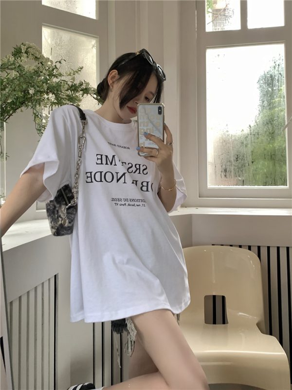 Plus Size Letter Print Cotton Short Sleeve T-Shirt for Women, Summer Round Neck Loose Casual Top, Trendy Y2K Style