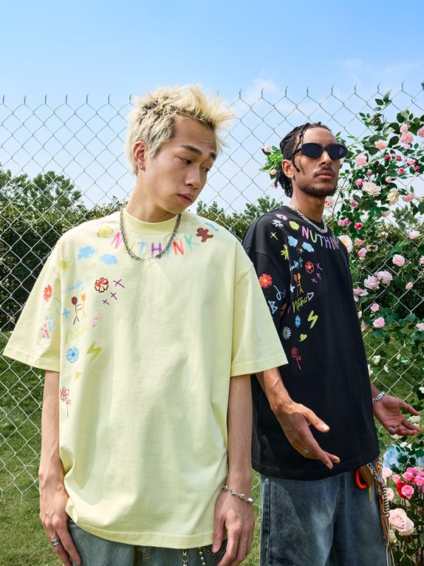 Plus Size Loose Cartoon Short Sleeve T-Shirt for Women and Men, Hip Hop Graffiti Style, Trendy 2025 Model, Casual Streetwear Fashion