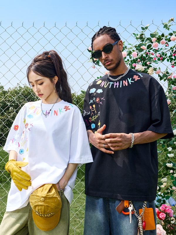 Plus Size Loose Cartoon Short Sleeve T-Shirt for Women and Men, Hip Hop Graffiti Style, Trendy 2025 Model, Casual Streetwear Fashion