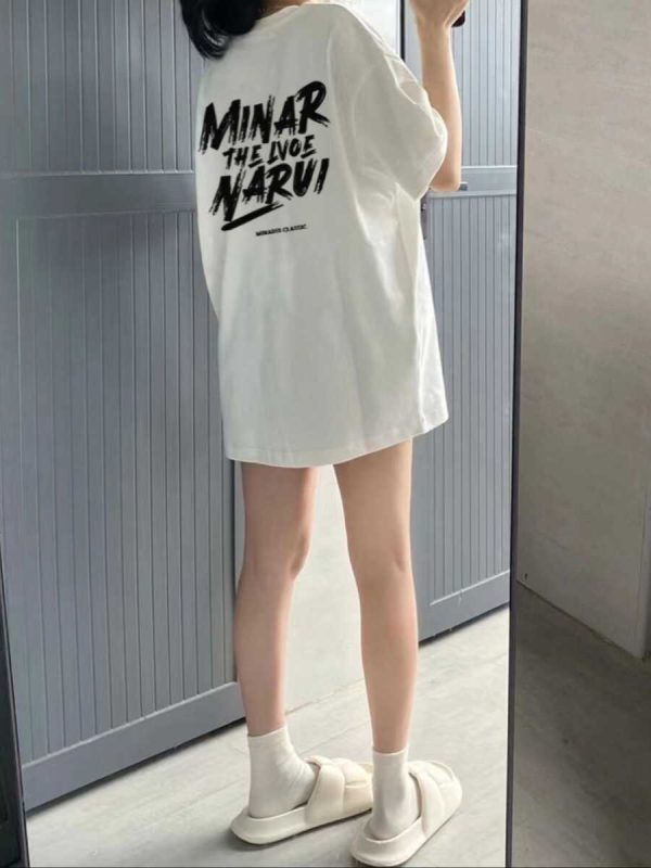 Plus Size Loose-Fit White Cotton Short Sleeve T-Shirt for Women - European Style American Retro Top