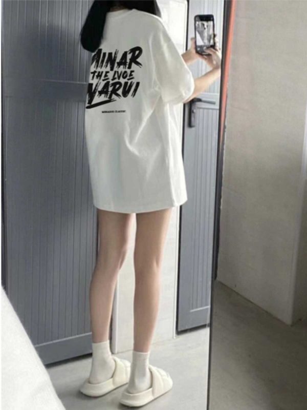 Plus Size Loose-Fit White Cotton Short Sleeve T-Shirt for Women - European Style American Retro Top