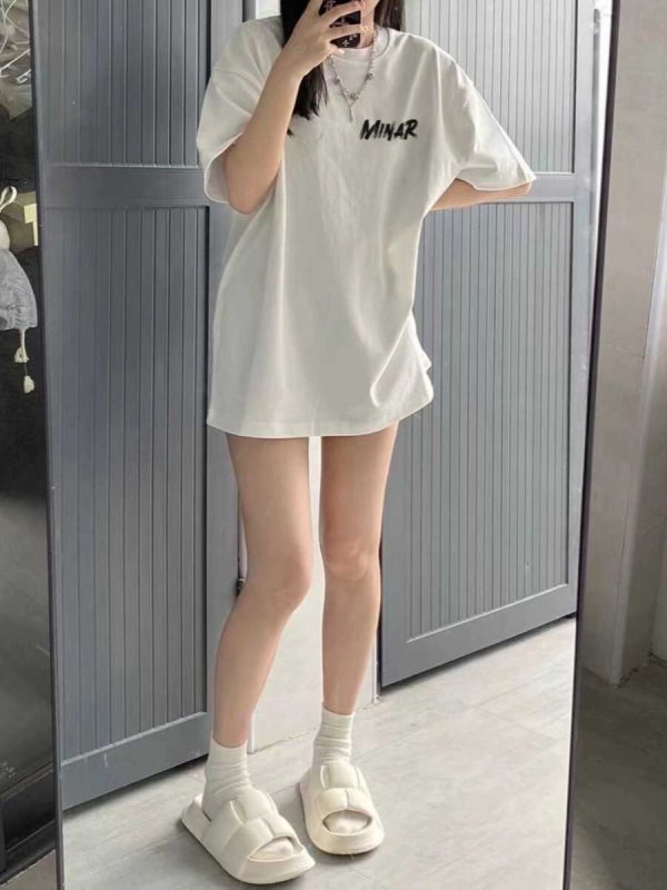 Plus Size Loose-Fit White Cotton Short Sleeve T-Shirt for Women - European Style American Retro Top