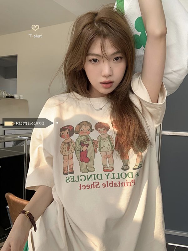 Plus Size Loose-Fitting Round Neck Cotton T-Shirt for Women - Summer Short Sleeve Casual Top for Students