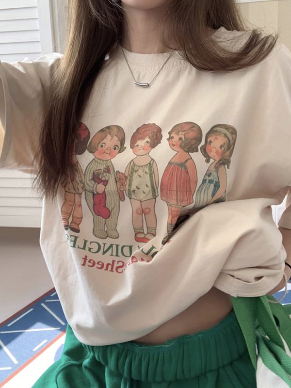 Plus Size Loose-Fitting Round Neck Cotton T-Shirt for Women - Summer Short Sleeve Casual Top for Students