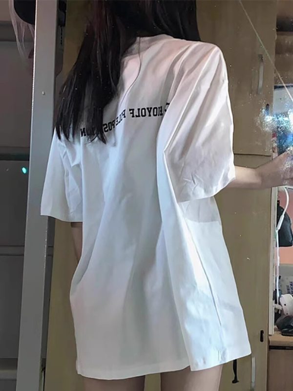 Plus-Size Oversized American-Style Pure Cotton Short Sleeve T-Shirt for Women - Casual Loose Fit Mid-Length Top