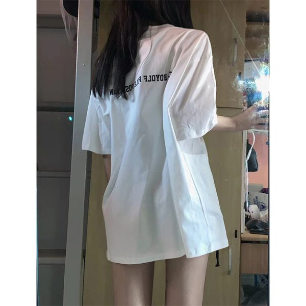 Plus-Size Oversized American-Style Pure Cotton Short Sleeve T-Shirt for Women - Casual Loose Fit Mid-Length Top