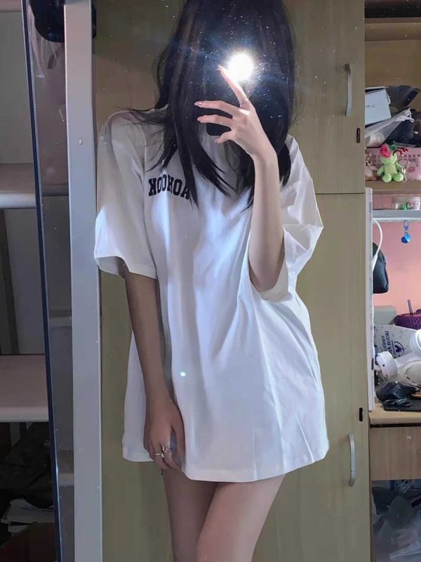 Plus-Size Oversized American-Style Pure Cotton Short Sleeve T-Shirt for Women - Casual Loose Fit Mid-Length Top