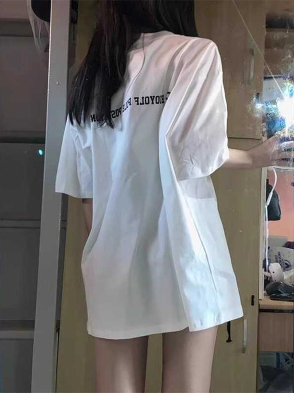 Plus-Size Oversized American-Style Pure Cotton Short Sleeve T-Shirt for Women - Casual Loose Fit Mid-Length Top
