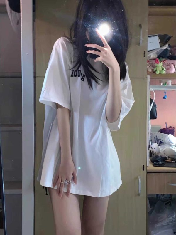 Plus-Size Oversized American-Style Pure Cotton Short Sleeve T-Shirt for Women - Casual Loose Fit Mid-Length Top