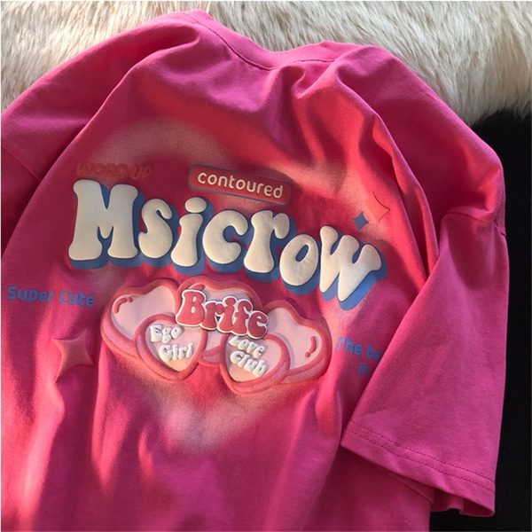 Plus Size Oversized Love Letter Short Sleeve Cotton T-Shirt for Couples - Casual Chic, Everyday Wear