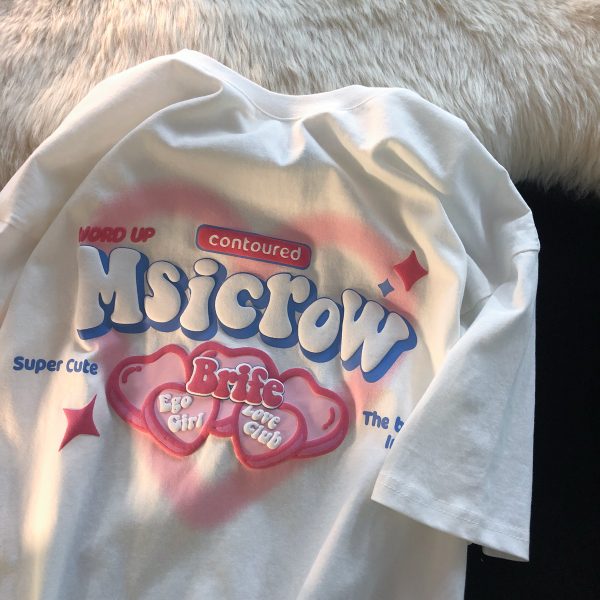 Plus Size Oversized Love Letter Short Sleeve Cotton T-Shirt for Couples - Casual Chic, Everyday Wear