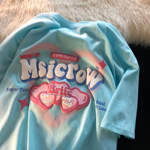 Plus Size Oversized Love Letter Short Sleeve Cotton T-Shirt for Couples - Casual Chic, Everyday Wear