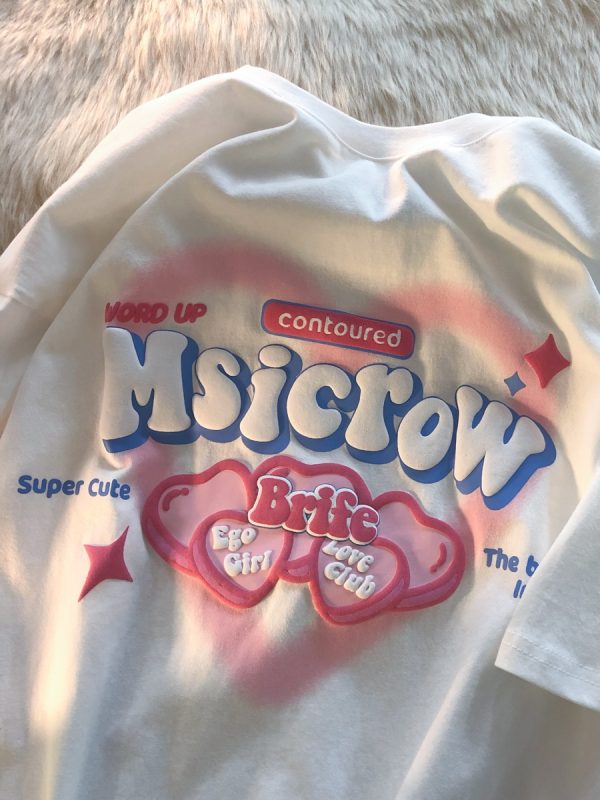 Plus Size Oversized Love Letter Short Sleeve Cotton T-Shirt for Couples - Casual Chic, Everyday Wear