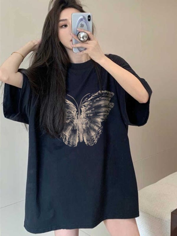 Plus Size Oversized Retro American Short Sleeve T-Shirt for Women - Trendy Loose Mid-Length Top