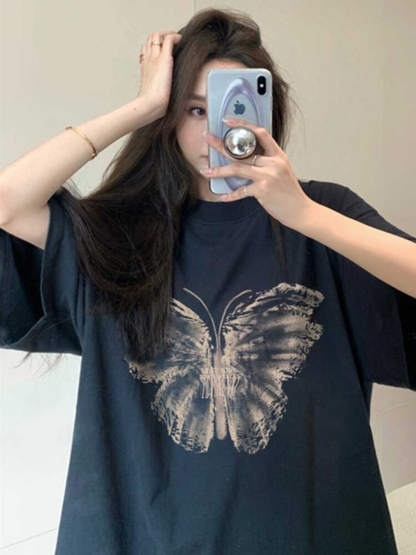 Plus Size Oversized Retro American Short Sleeve T-Shirt for Women - Trendy Loose Mid-Length Top