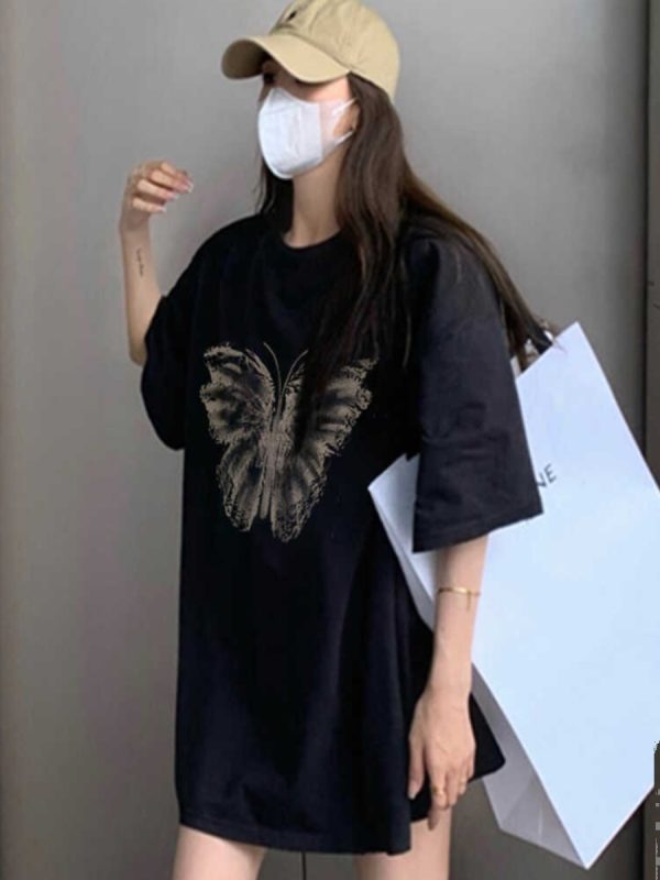 Plus Size Oversized Retro American Short Sleeve T-Shirt for Women - Trendy Loose Mid-Length Top