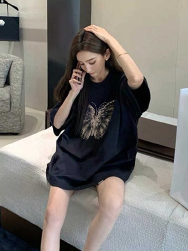Plus Size Oversized Retro American Short Sleeve T-Shirt for Women - Trendy Loose Mid-Length Top