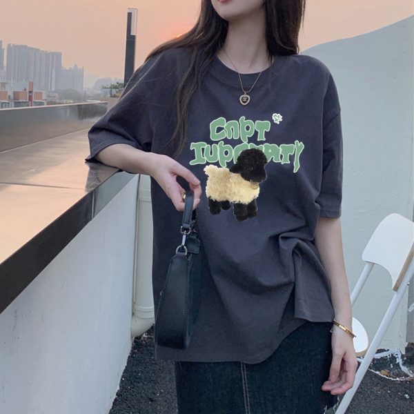 Plus-Size Oversized Short Sleeve T-Shirt for Men & Women - American Retro Loose-Fitting Pure Cotton Couple Top