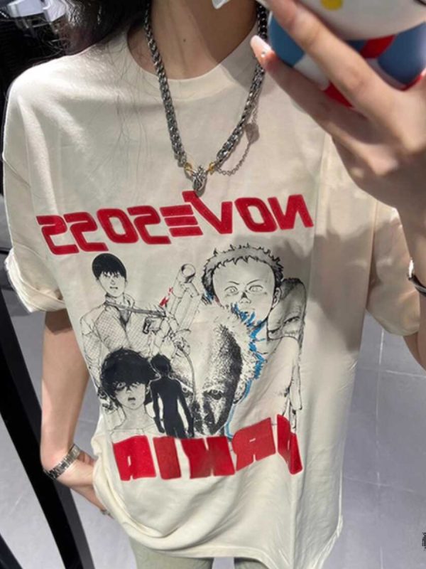 Plus Size Retro American Cotton Short Sleeve T-Shirt for Men and Women, Trendy Loose Fit Summer Couples Top