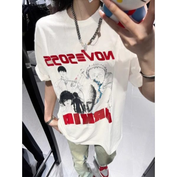 Plus Size Retro American Cotton Short Sleeve T-Shirt for Men and Women, Trendy Loose Fit Summer Couples Top