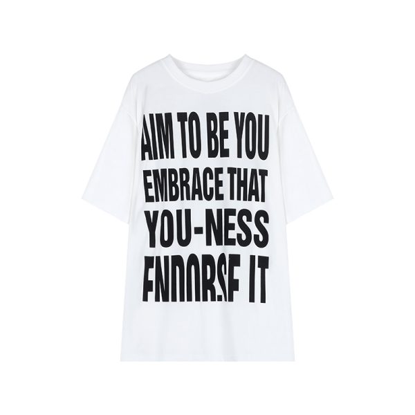 Plus Size Women's American Retro Letter Print Short Sleeve T-Shirt - Loose Fit Cotton Streetwear Top