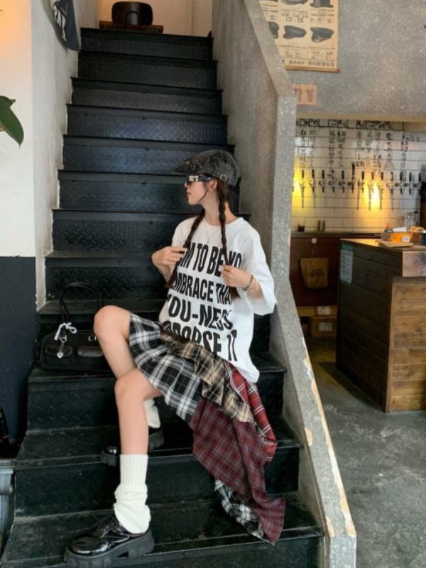 Plus Size Women's American Retro Letter Print Short Sleeve T-Shirt - Loose Fit Cotton Streetwear Top