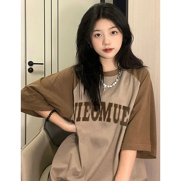 Plus Size Women's American Vintage Pure Cotton Raglan Short-Sleeve T-Shirt - Chic Loose Design, Niche Hong Kong Style