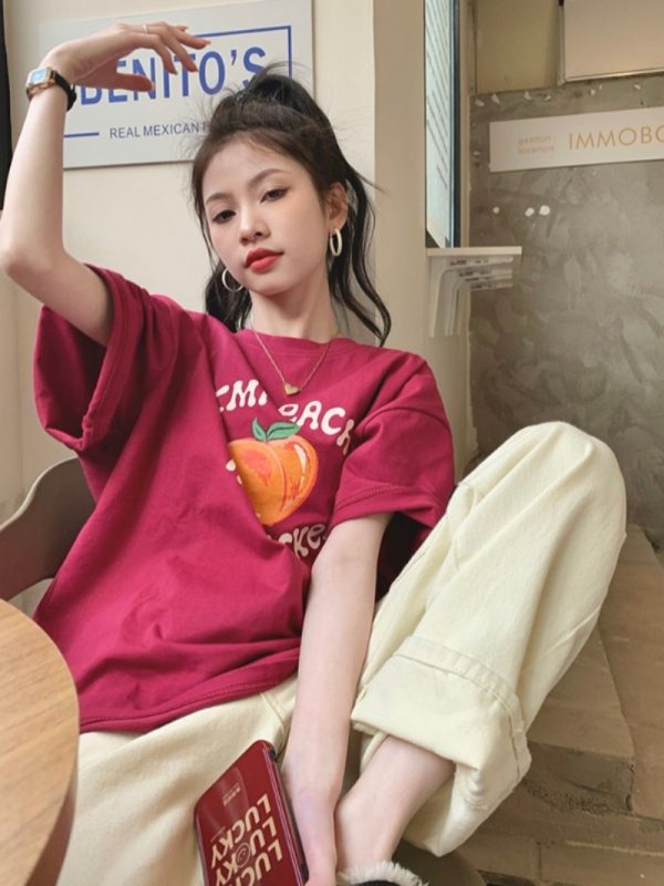 Plus Size Women's Casual Loose Short Sleeve Round Neck T-Shirt â€“ Age-Reducing Pure Cotton Top for Chubby Girls, Summer 2025 Style