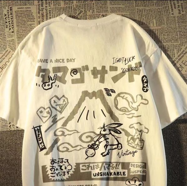 Plus-Size Women's Japanese-Style Loose Retro Cotton Short Sleeve T-Shirt for Couples - Casual Vintage Fashion