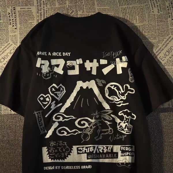 Plus-Size Women's Japanese-Style Loose Retro Cotton Short Sleeve T-Shirt for Couples - Casual Vintage Fashion