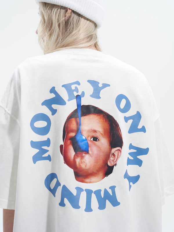 Pure Cotton Short Sleeve T-Shirt in Circular Letter Design - Inspired by 90s Y2K Style, Perfect for Casual Wear