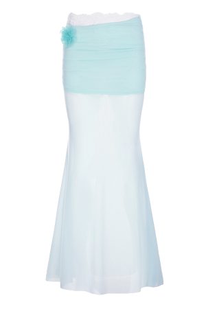 Pure Desire Blue Floral Mesh Lace Spliced Bodycon Skirt - Summer Vacation Style, Three-Dimensional Design, Trendy Y2K Fashion