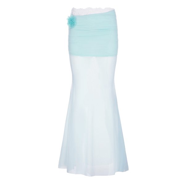 Pure Desire Blue Floral Mesh Lace Spliced Bodycon Skirt - Summer Vacation Style, Three-Dimensional Design, Trendy Y2K Fashion