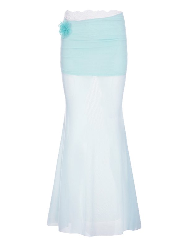 Pure Desire Blue Floral Mesh Lace Spliced Bodycon Skirt - Summer Vacation Style, Three-Dimensional Design, Trendy Y2K Fashion