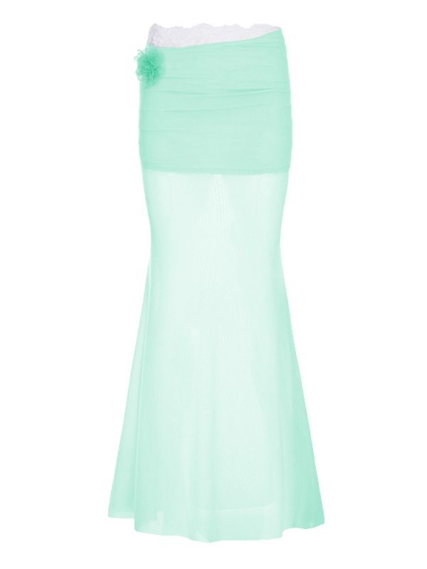 Pure Desire Blue Floral Mesh Lace Spliced Bodycon Skirt - Summer Vacation Style, Three-Dimensional Design, Trendy Y2K Fashion