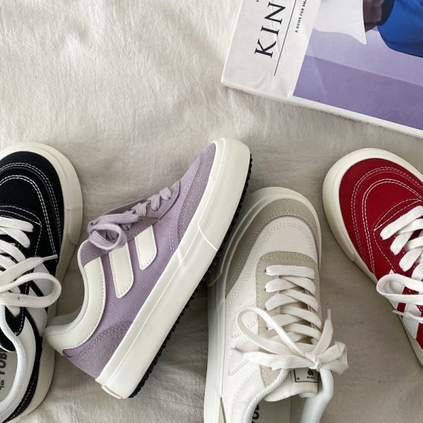 Purple Canvas Sneakers for Women, 2025 Spring Summer Thick-Soled Casual Shoes, Breathable White Student Sneakers