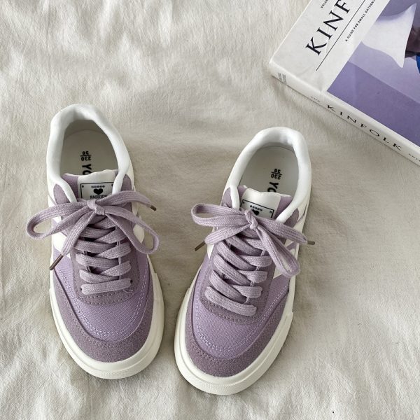 Purple Canvas Sneakers for Women, 2025 Spring Summer Thick-Soled Casual Shoes, Breathable White Student Sneakers