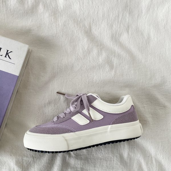Purple Canvas Sneakers for Women, 2025 Spring Summer Thick-Soled Casual Shoes, Breathable White Student Sneakers