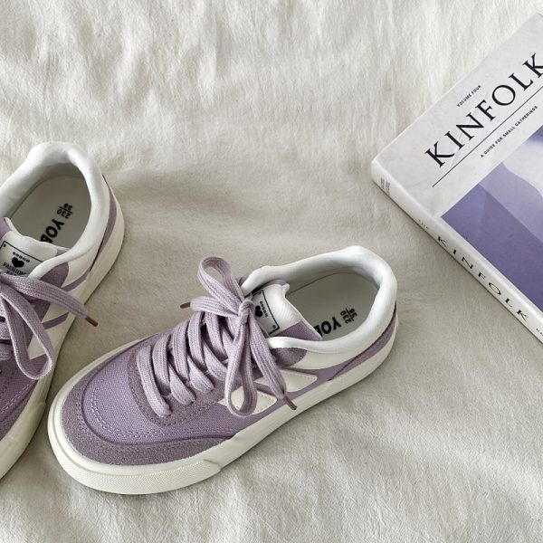 Purple Canvas Sneakers for Women, 2025 Spring Summer Thick-Soled Casual Shoes, Breathable White Student Sneakers