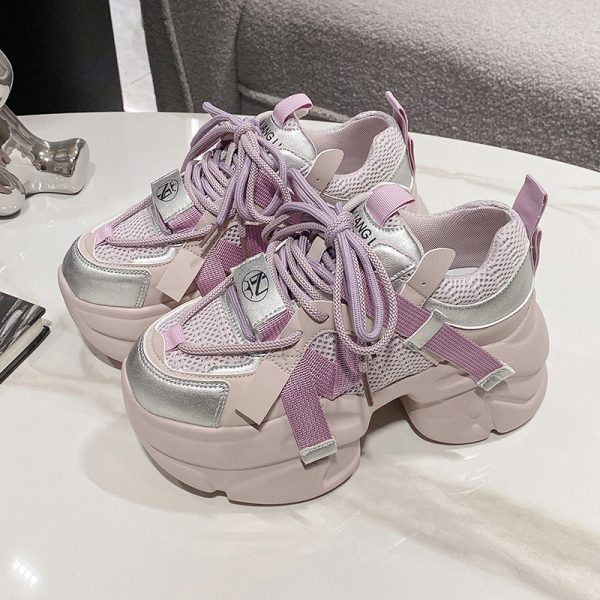 Purple Dad Shoes for Women - Thick-Soled Height-Increasing 8CM Casual Sports Sneakers for Spring and Autumn 2024