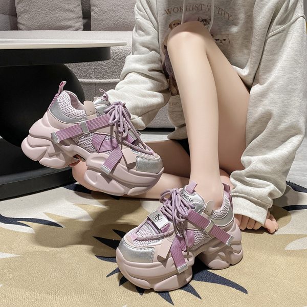 Purple Dad Shoes for Women - Thick-Soled Height-Increasing 8CM Casual Sports Sneakers for Spring and Autumn 2024