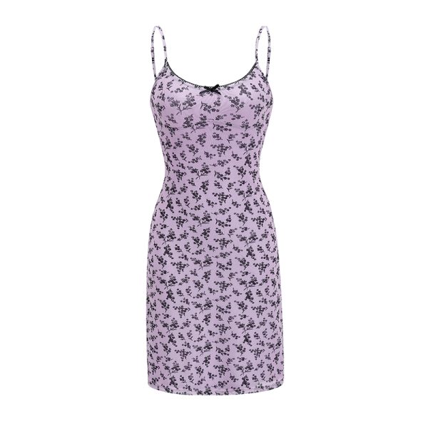 Purple Floral Spaghetti Strap Dress for Women - Summer Slim Fit Backless Dress in European & American Style, Trendy Y2K Fashion