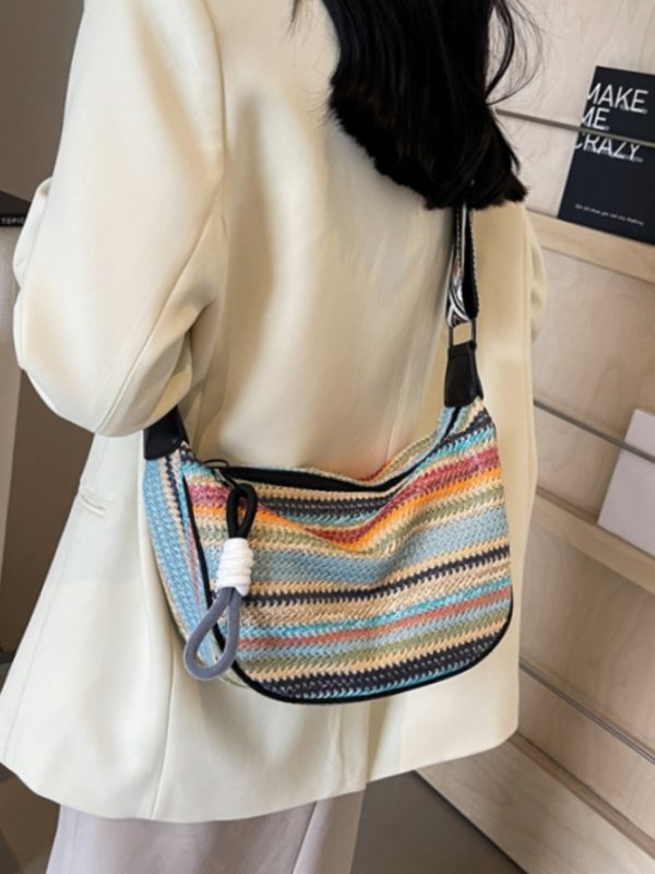 Rainbow Straw Woven Bag for Women - Large Capacity Beach Crossbody Dumpling Bag for Summer Commuting and Vacation