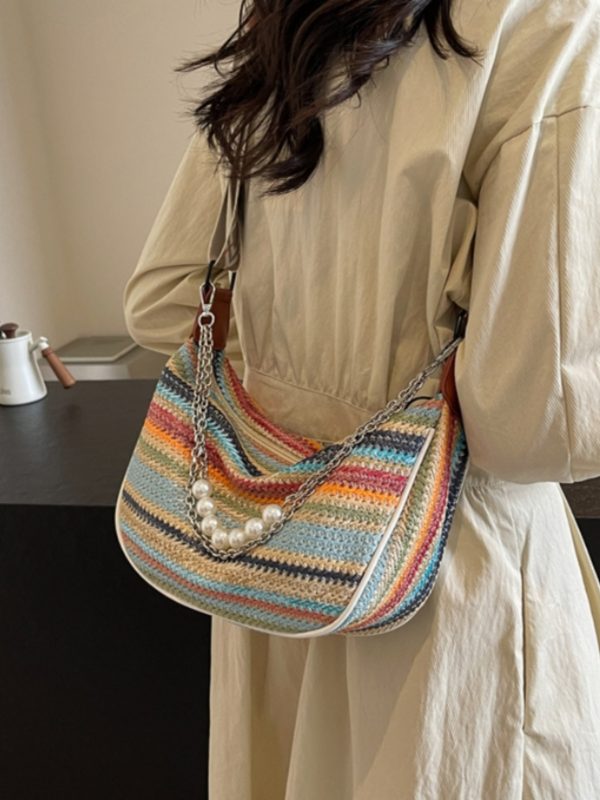 Rainbow Straw Woven Bag for Women - Large Capacity Beach Crossbody Dumpling Bag for Summer Commuting and Vacation