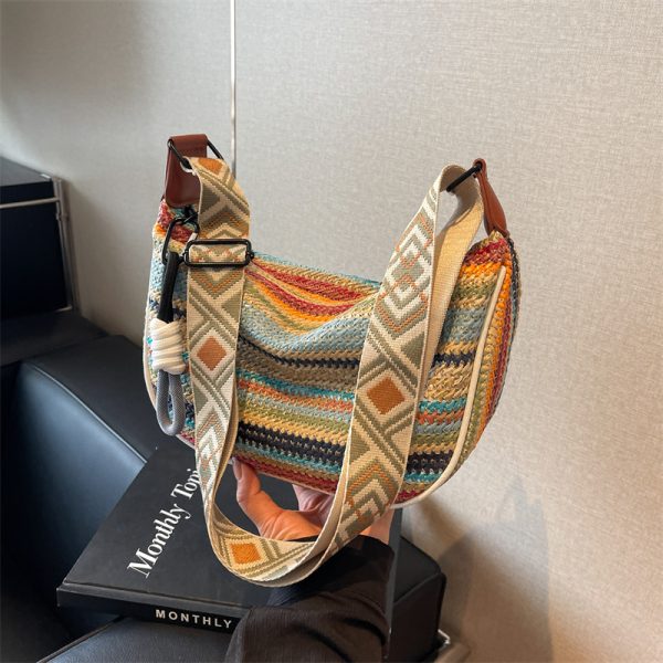 Rainbow Straw Woven Bag for Women - Large Capacity Beach Crossbody Dumpling Bag for Summer Commuting and Vacation