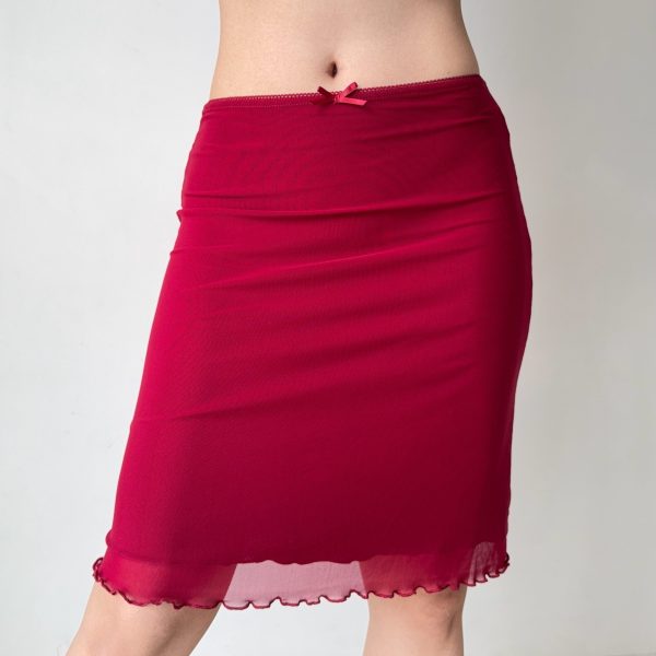 Red Mesh Half Skirt Summer Dress with Drape Detail - Self-Made European & American Style Bodycon Fashion
