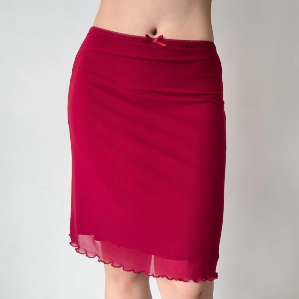 Red Mesh Half Skirt Summer Dress with Drape Detail - Self-Made European & American Style Bodycon Fashion